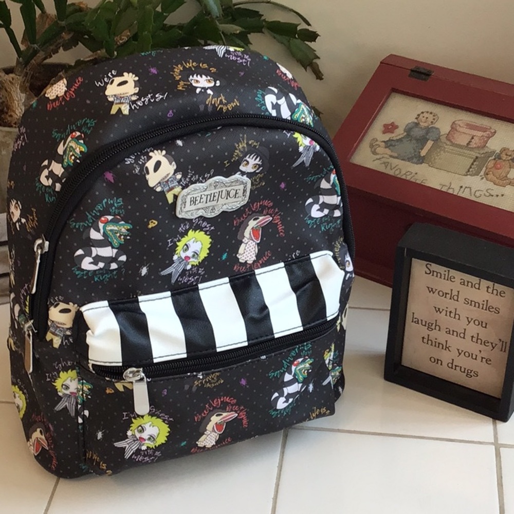 ‘Beetlejuice’ All Over Print Mini Backpack NWOT